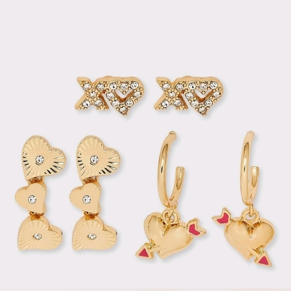 New SUGARFIX by BaubleBar Catching Feelings Stud Earring Set golded color 3 pc